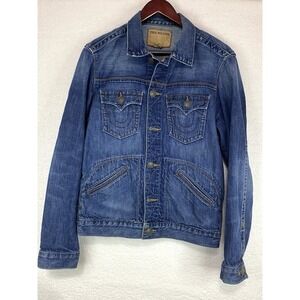 True Religion Jean Jacket Women's M Western‎ Trucker Fade Zipper Design Pockets